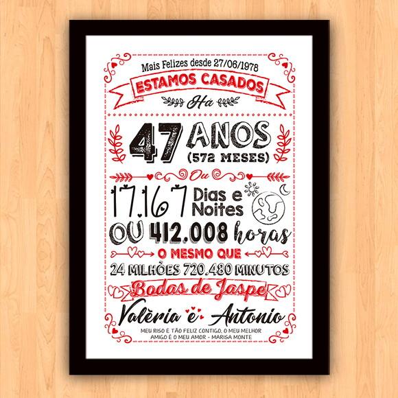 Quadro Poster Chalkboard Bodas Jaspe 47 Anos A3 30x42cm