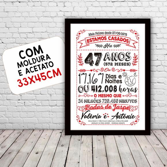 Quadro Poster Chalkboard Bodas Jaspe 47 Anos A3 30x42cm