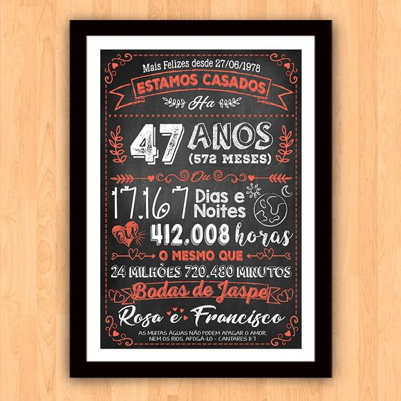 Quadro Poster Chalkboard Bodas Jaspe 47 Anos A3 30x42cm
