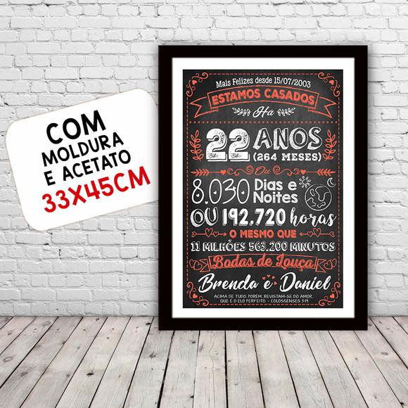 Quadro Poster Chalkboard Bodas Louça 22 Anos A3 30x42cm