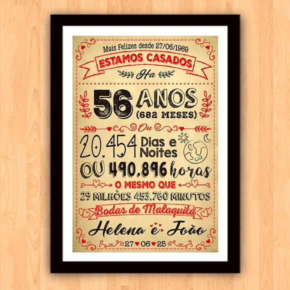 Quadro Poster Chalkboard Bodas Malaquita 56 Anos 30x42cm