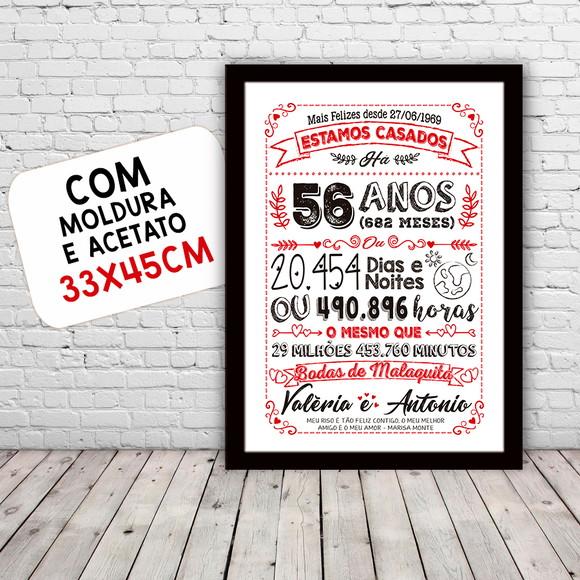 Quadro Poster Chalkboard Bodas Malaquita 56 Anos 30x42cm
