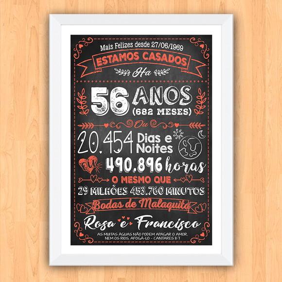 Quadro Poster Chalkboard Bodas Malaquita 56 Anos 30x42cm