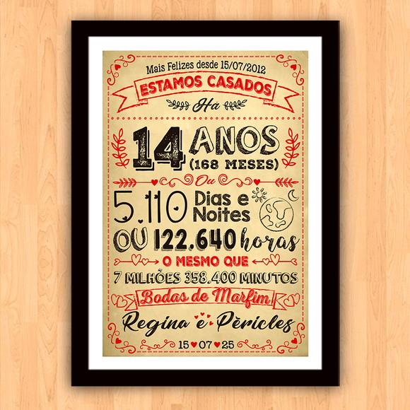 Quadro Poster Chalkboard Bodas Marfim 14 Anos A3 30x42cm