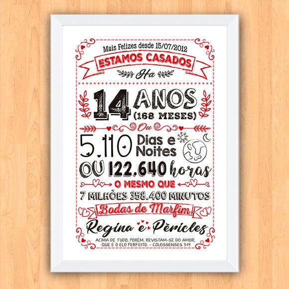 Quadro Poster Chalkboard Bodas Marfim 14 Anos A3 30x42cm