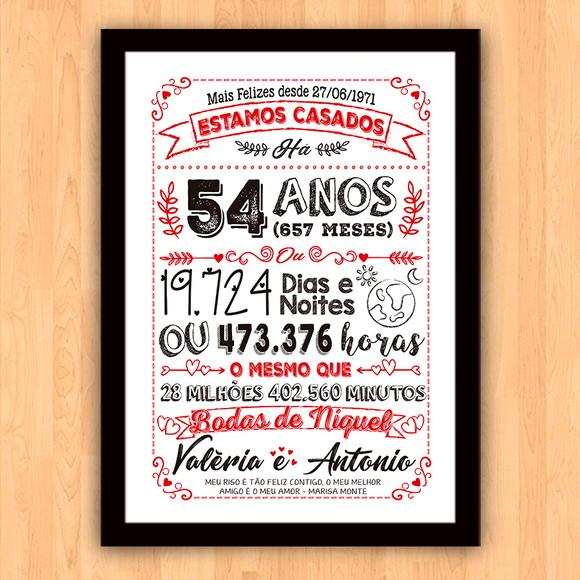 Quadro Poster Chalkboard Bodas Níquel 54 Anos 30x42cm