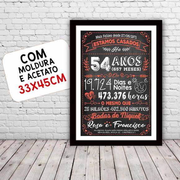 Quadro Poster Chalkboard Bodas Níquel 54 Anos 30x42cm