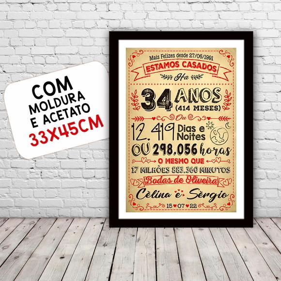 Quadro Poster Chalkboard Bodas Oliveira 34 Anos A3 30x42cm