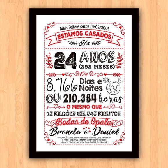 Quadro Poster Chalkboard Bodas Opala 24 Anos A3 30x42cm