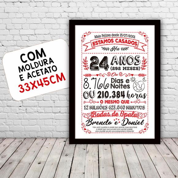 Quadro Poster Chalkboard Bodas Opala 24 Anos A3 30x42cm