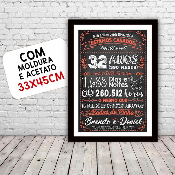 Quadro Poster Chalkboard Bodas Pinho 32 Anos A3 30x42cm