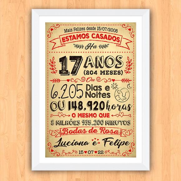 Quadro Poster Chalkboard Bodas Rosa 17 Anos A3 30x42cm