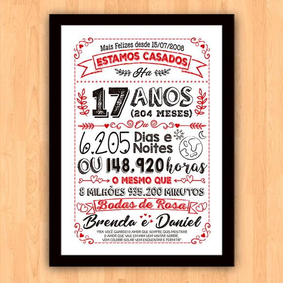 Quadro Poster Chalkboard Bodas Rosa 17 Anos A3 30x42cm