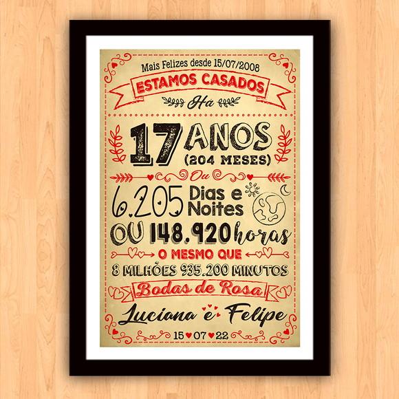 Quadro Poster Chalkboard Bodas Rosa 17 Anos A3 30x42cm
