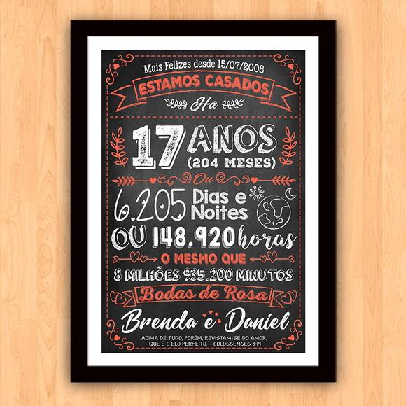 Quadro Poster Chalkboard Bodas Rosa 17 Anos A3 30x42cm