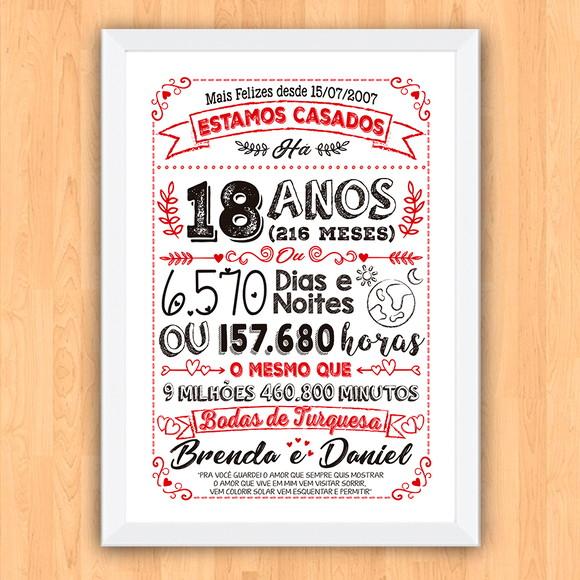 Quadro Poster Chalkboard Bodas Turquesa 18 Anos A3 30x42cm