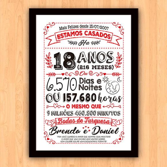Quadro Poster Chalkboard Bodas Turquesa 18 Anos A3 30x42cm