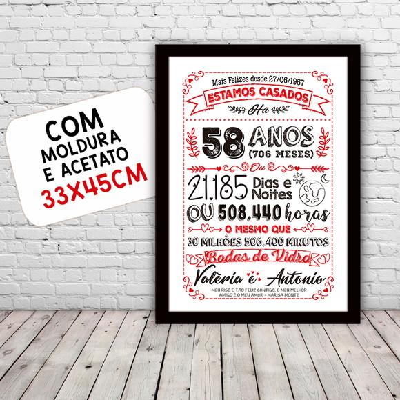 Quadro Poster Chalkboard Bodas Vidro 58 Anos 30x42cm