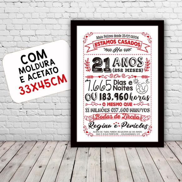 Quadro Poster Chalkboard Bodas Zircão 21 Anos A3 30x42cm