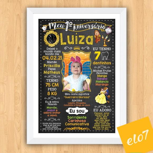 Quadro Poster Chalkboard C/ Moldura A Bela E A Fera 30x42cm