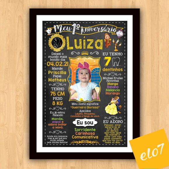 Quadro Poster Chalkboard C/ Moldura A Bela E A Fera 30x42cm