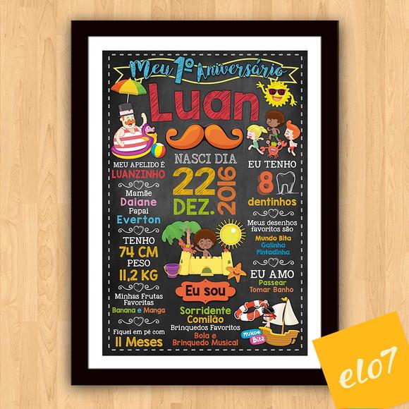 Quadro Poster Chalkboard C/ Moldura Bita Na Praia 30x42cm