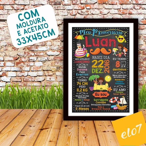 Quadro Poster Chalkboard C/ Moldura Bita Na Praia 30x42cm