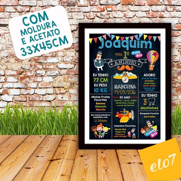 Quadro Poster Chalkboard C/ Moldura Mundo Bita 30x42cm
