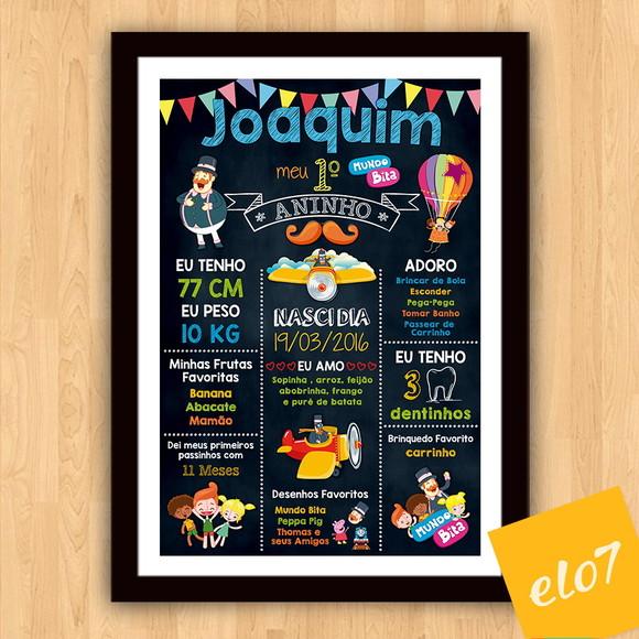 Quadro Poster Chalkboard C/ Moldura Mundo Bita 30x42cm