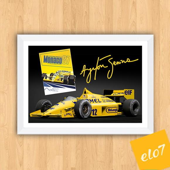 Quadro Poster com Moldura A3 Senna Lotus 99t Camel 30x42cm