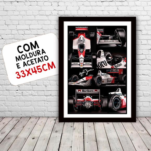 Quadro Poster com Moldura A3 Senna Maclaren Honda 30x42cm