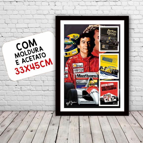Quadro Poster com Moldura A3 Senna Vitórias 30x42cm
