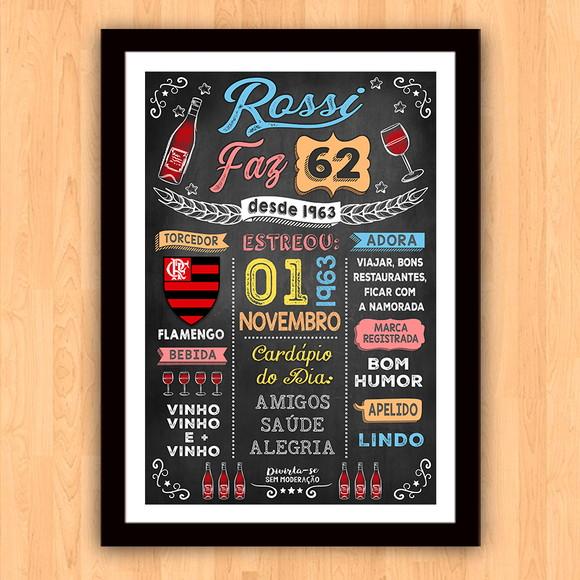 Quadro Poster com Moldura Aniversário 60 Anos Vinho