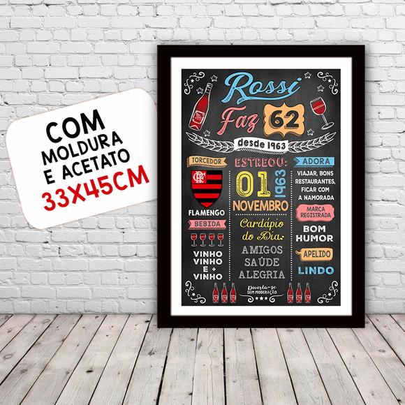 Quadro Poster com Moldura Aniversário 60 Anos Vinho