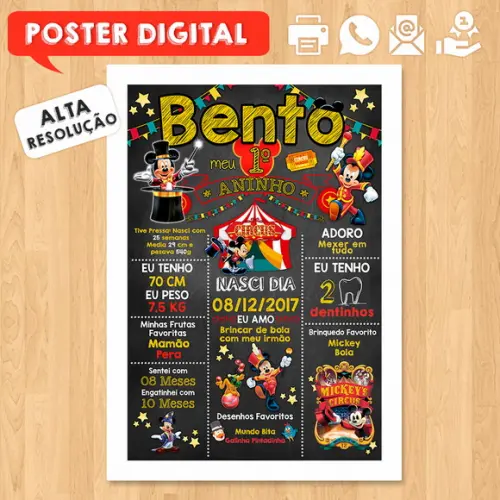 Arte Digital Aniversário A3 30x42cm Circo do Mickey