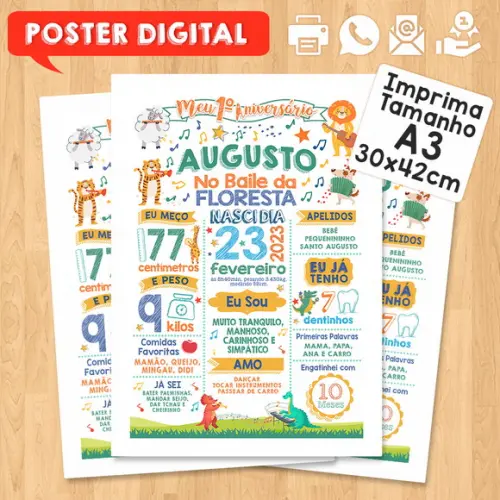 Arte Digital Aniversário A3 30x42cm Baile da Floresta