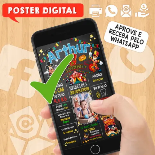 Arte Digital Aniversário A3 30x42cm Circo do Mickey