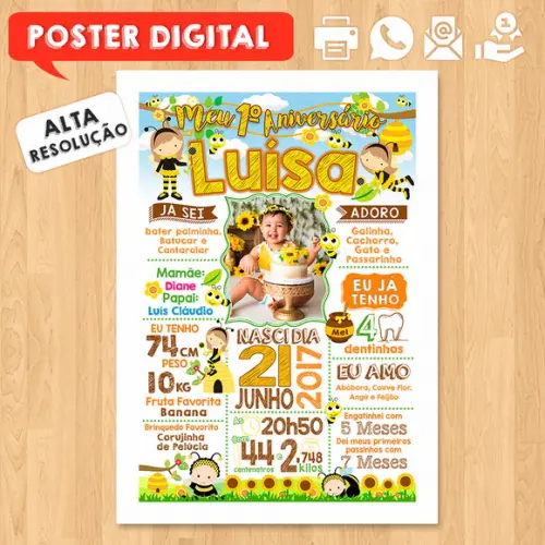 Arte Digital Aniversário A3 30x42cm Colmeia de Abelhas