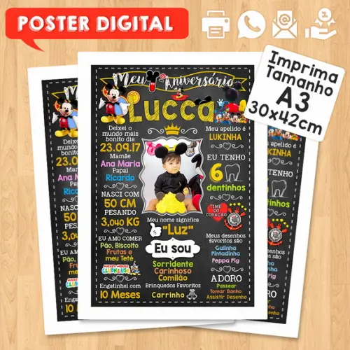 Arte Digital Aniversário A3 30x42cm Mickey