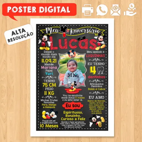 Arte Digital Aniversário A3 30x42cm Mickey