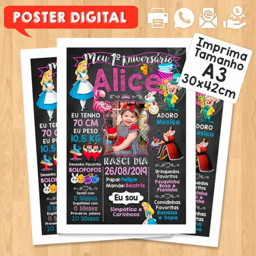 Arte Digital Aniversário A3 Alice no Pais das Maravilhas