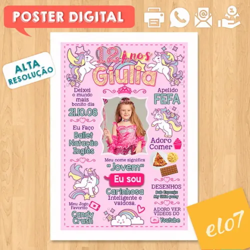 Arte Digital Aniversário Unicórnio 12 Anos
