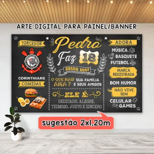 Arte Digital Banner Painel Chalkboard Aniversário 18 Anos