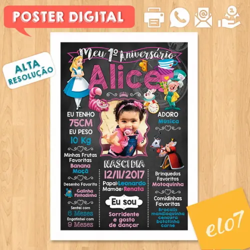 Arte Digital Chalkboard Alice no País das Maravilhas