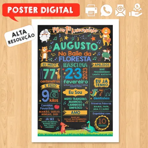 Arte Digital Chalkboard Aniversário 30x42 Baile da Floresta