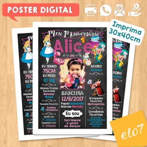 Arte Digital Chalkboard Alice no País das Maravilhas