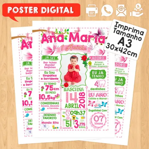 Arte Digital Chalkboard Aniversário 30x42 Jardim Borboletas