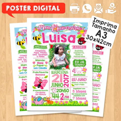 Arte Digital Chalkboard Aniversário 30x42cm Jardim Encantado
