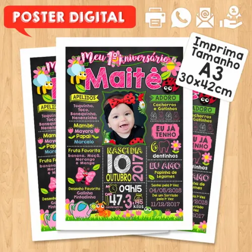 Arte Digital Chalkboard Aniversário 30x42cm Jardim Encantado