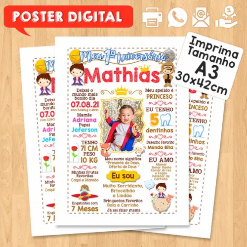 Arte Digital Chalkboard Aniversário 30x42cm Pequeno Príncipe